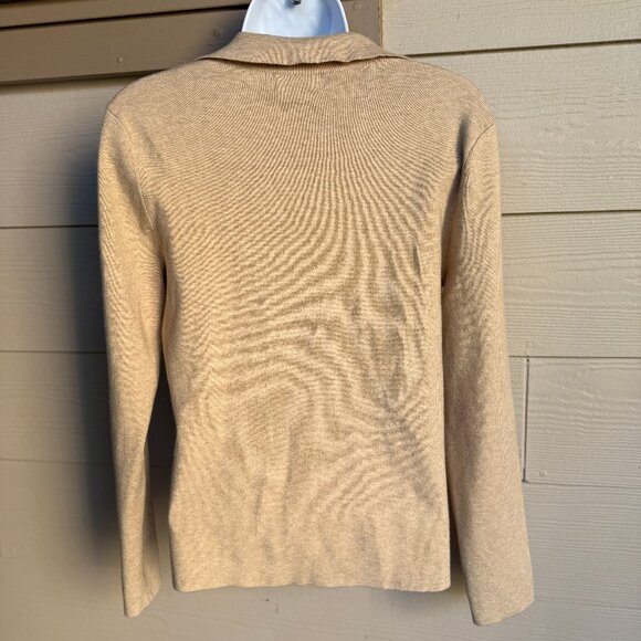 Calvin Klein NWT Women's Tan V-Neck Polo Sweater Sequin Trim Collared | Size S - Picture 6 of 11